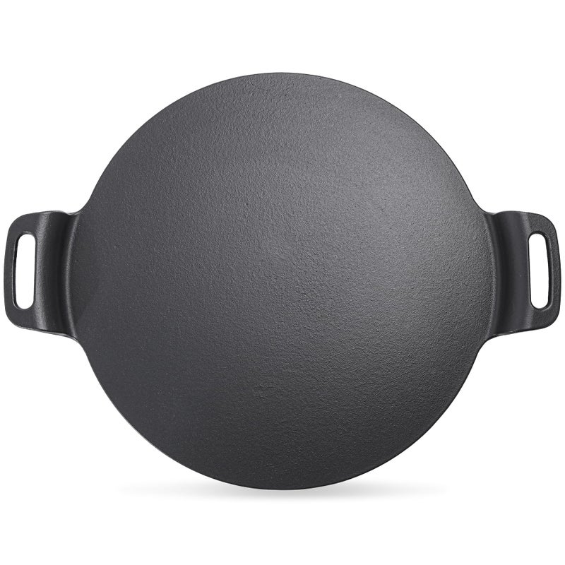 KEESHA مقلاة بيتزا كبيرة من كيشا 15 بوصة من الحديد الزهر مع مقبض مزدوج