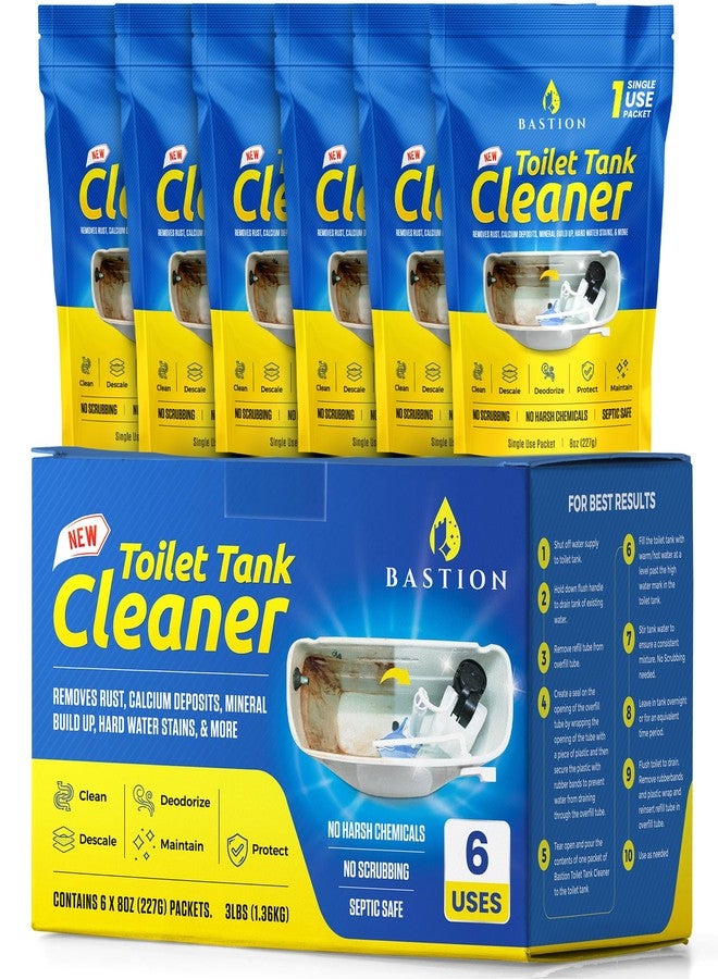 Bastion Toilet Tank Cleaner - 6-Uses. (*Not For Toilet Bowl*) Removes Rust, Mineral Deposits, Hard Water Stains, & Calcium Build Up. Contains 6 X 8oz Single Use Packets - Image 1