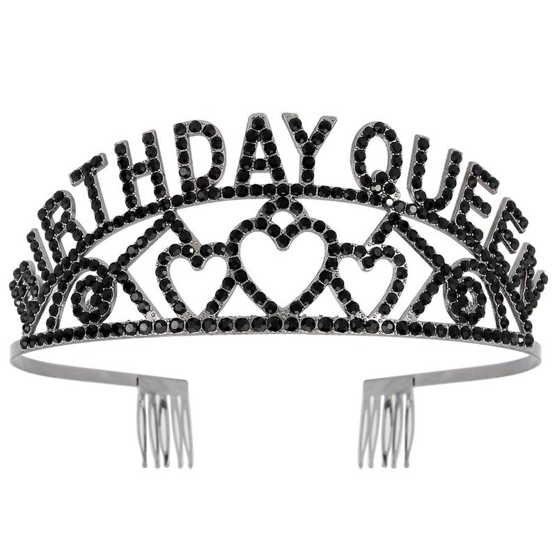 AOPRIE Birthday Tiara for Women Black Birthday Queen Headband Happy Birthday Tiara and Crown for Women Rhinestone Crystal Decor