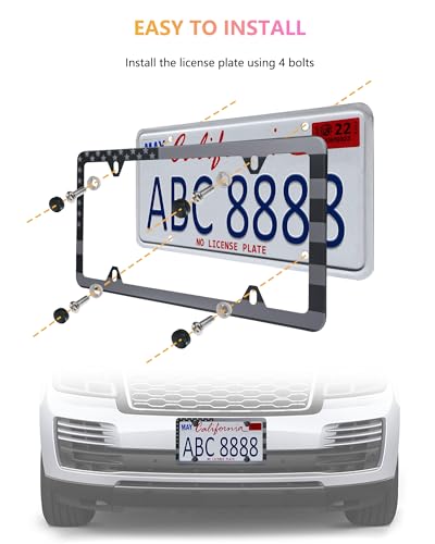 GNSZSN American Flag License Plate Frames - 2 Pack Black Stainless Steel Patriotic USA Car Tag Frame with UV-Printed Flag & 3D Metal Decals - Image 5