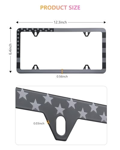 GNSZSN American Flag License Plate Frames - 2 Pack Black Stainless Steel Patriotic USA Car Tag Frame with UV-Printed Flag & 3D Metal Decals - Image 2