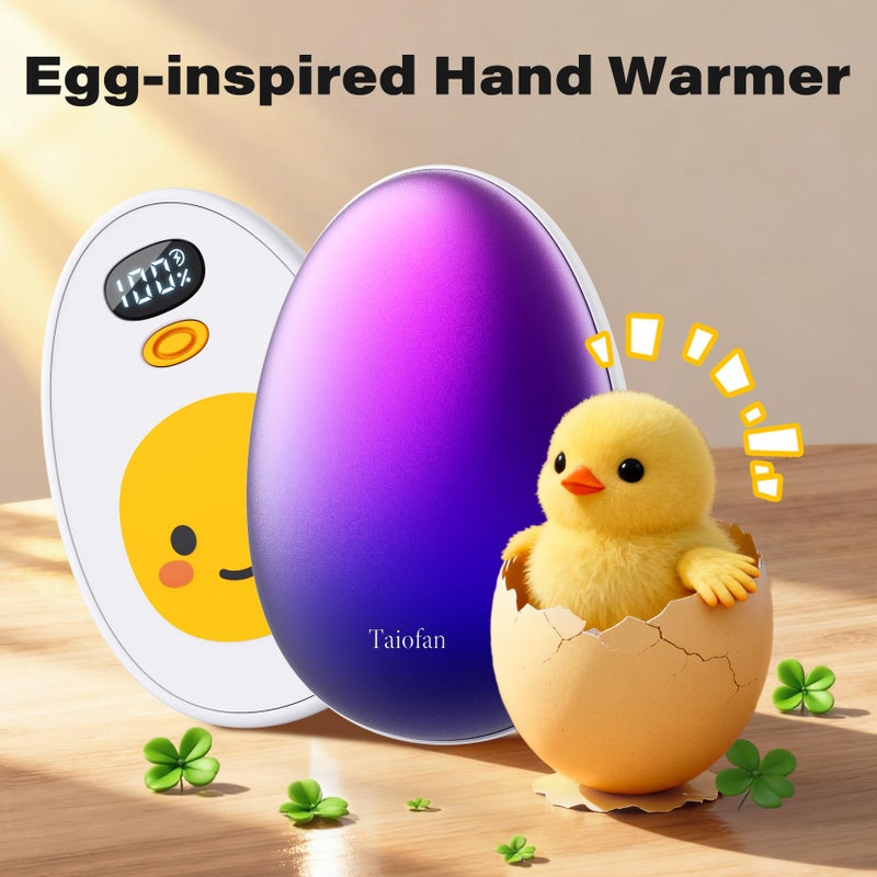 Taiofan Hand Warmers Rechargeable, 2 Pack Cute Egg Design, LED Display, 4 Levels Fast Heating Magnetic Electric Hand Warmers, Portable Pocket Heater Gifts for Women Men Outdoor Camping Hunting Golf - Image 2