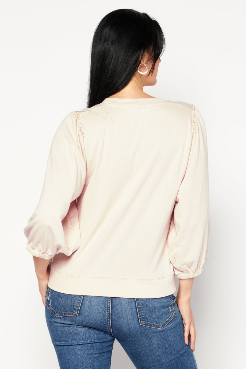 Splendid Women Crew Neck Long Sleeve Solid Sweatshirt, Pink - Image 2