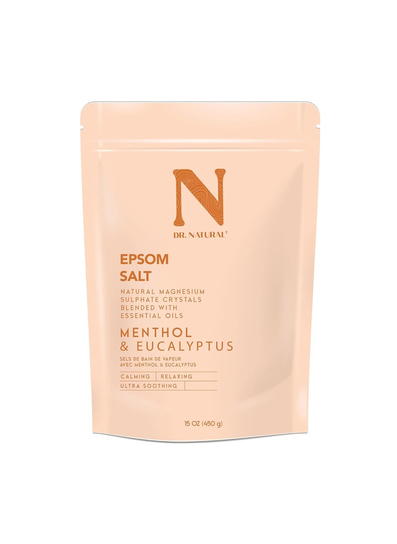 Dr. Natural - Dr Natural Epsom Salt  Bath Salts for Stress Relief  Relaxing Softening Epsom Salt Bath Soak  Magnesium Boost  Menthol and Eucalyptus  15 oz - Image 1