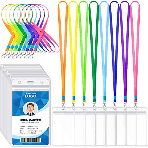 Kingdder 48 Sets Kids Lanyard with ID Badge Holder Bulk Vertical Name Tag Holder Neck Lanyard for Adult (Assorted Color) - Image 1
