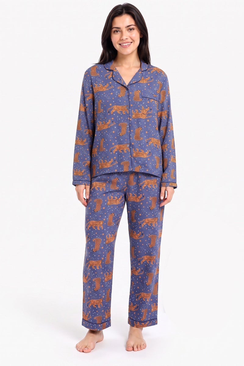 FOREVER 21 Women 2 Pcs Graphic Print Long Sleeve Pajamas Set, Multicolor - Image 1