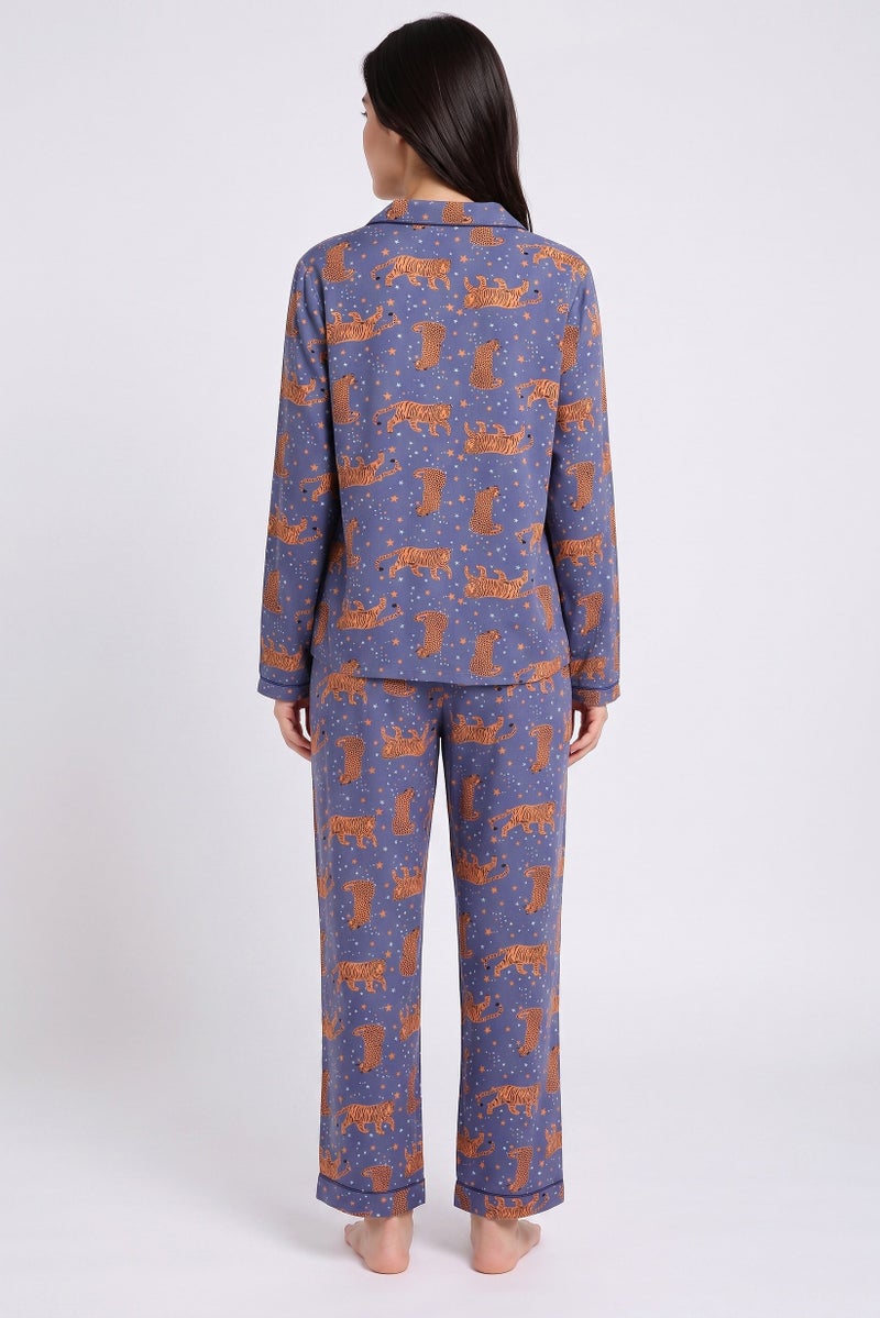 FOREVER 21 Women 2 Pcs Graphic Print Long Sleeve Pajamas Set, Multicolor - Image 4