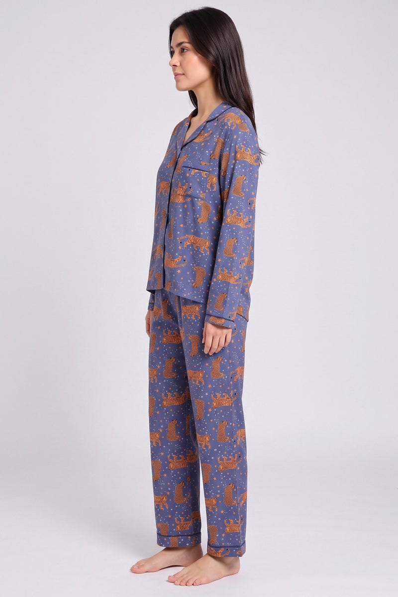 FOREVER 21 Women 2 Pcs Graphic Print Long Sleeve Pajamas Set, Multicolor - Image 3