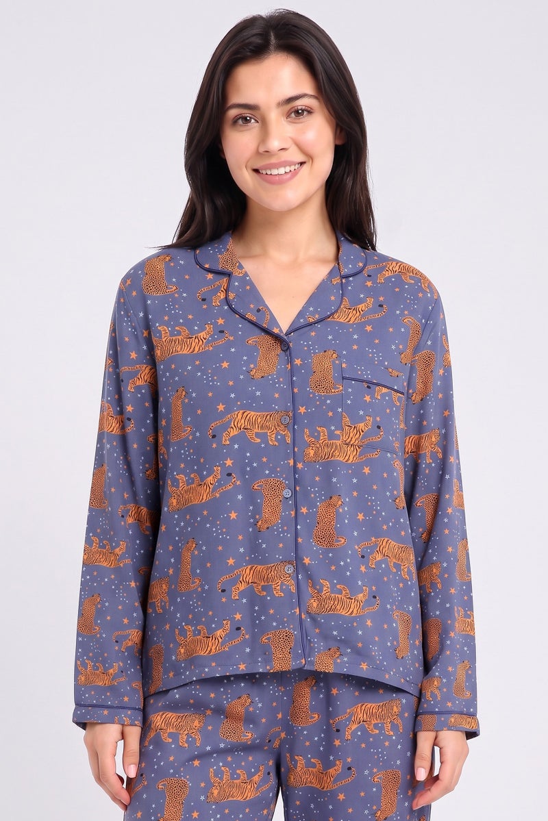 FOREVER 21 Women 2 Pcs Graphic Print Long Sleeve Pajamas Set, Multicolor - Image 2