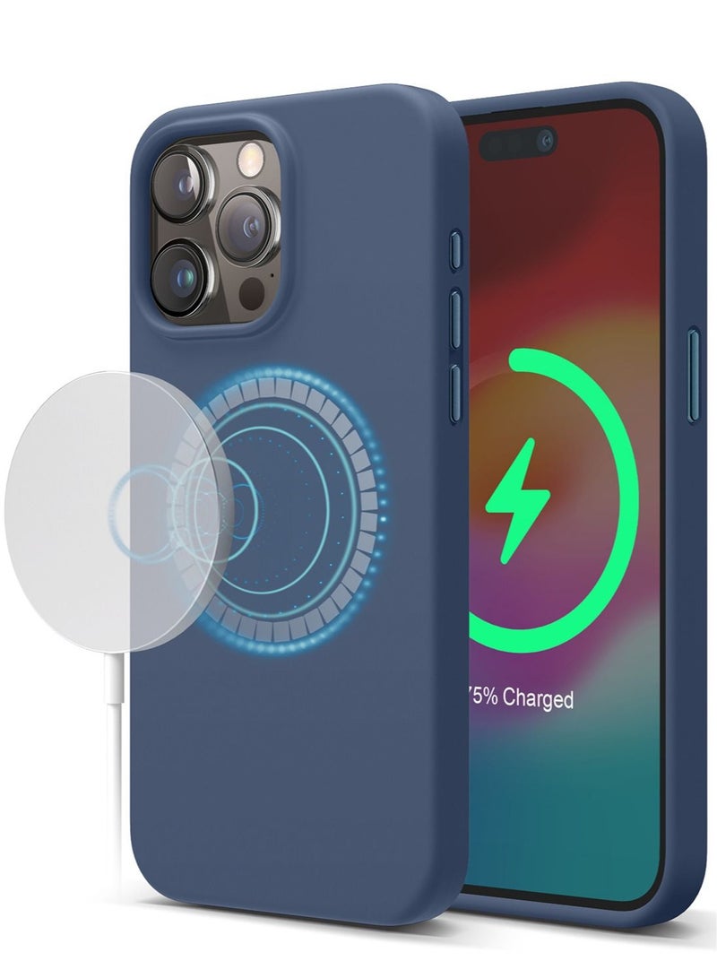 Elago Magnetic Liquid Silicone for iPhone 15 Pro MAX Case Cover with MagSafe Shockproof - Jean Indigo