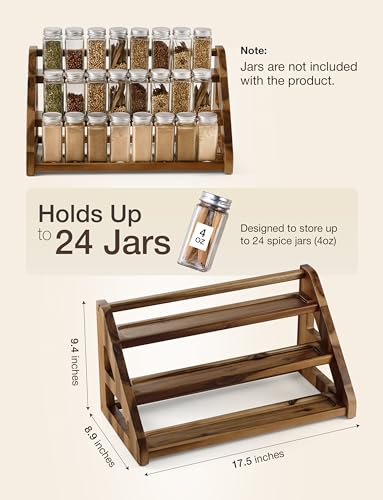 Tinamo Acacia Wood Spice Rack Wooden 3Tier Spice Rack Organizer for Countertop or Cabinet Kitchen Spice Organizer and Seasoning Organizer Shelf Walnut - Image 3