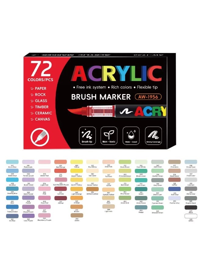72 Colors Liquid Ink Acrylic Marker Pens, Soft Tip, DIY Hand Drawing Painting Graffiti Pens - Image 1