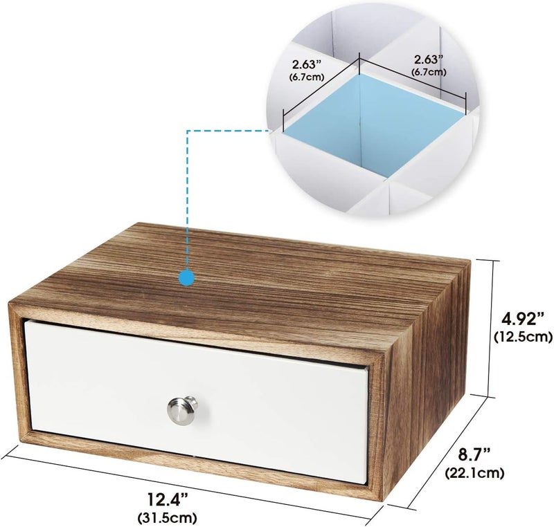 J JACKCUBE DESIGN Rustic Wood Tea Storage Box Tea Bag Organizer Stand Holder Drawer / 12 Adjustable Compartments and White Faux Leather Drawer/Acrylic Divider - :MK447C - Image 3