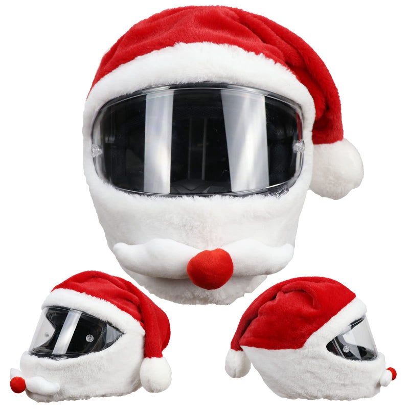 Generic WMOOMW Motorcycle Helmet Cover Crazy Fun Easy to Install Dust Cap for Fun Rides and Gifts Cartoon Protective case for Motorcycle Helmet（Helmet not Included Christmas hat, Red,Blue - Image 1