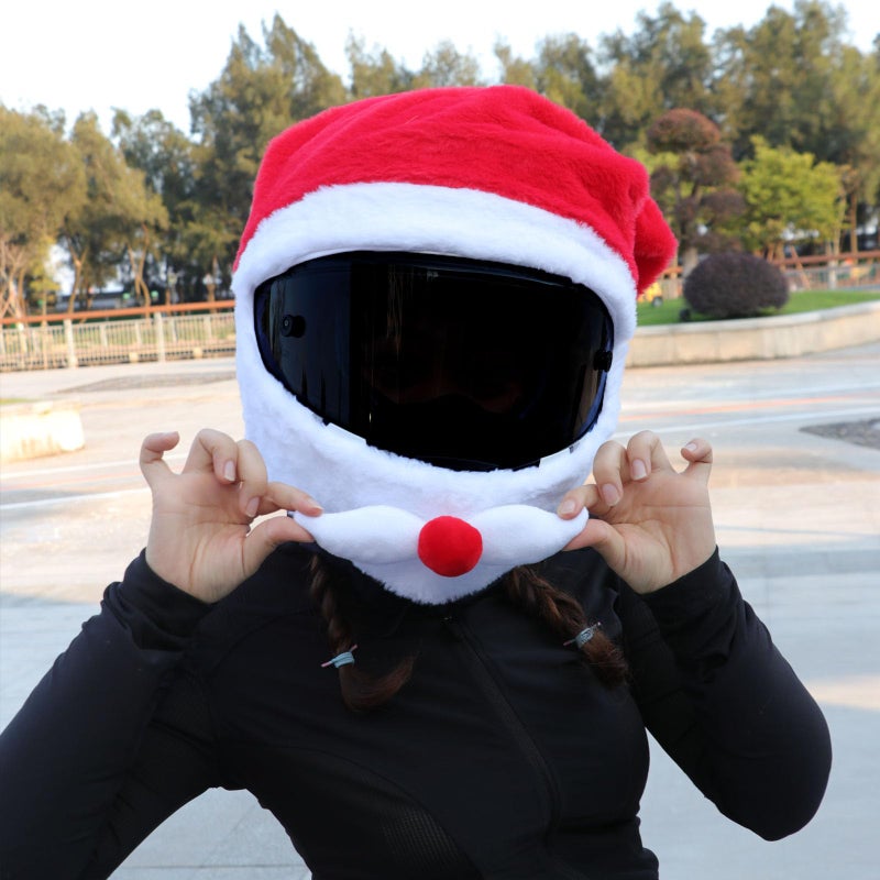 Generic WMOOMW Motorcycle Helmet Cover Crazy Fun Easy to Install Dust Cap for Fun Rides and Gifts Cartoon Protective case for Motorcycle Helmet（Helmet not Included Christmas hat, Red,Blue - Image 2