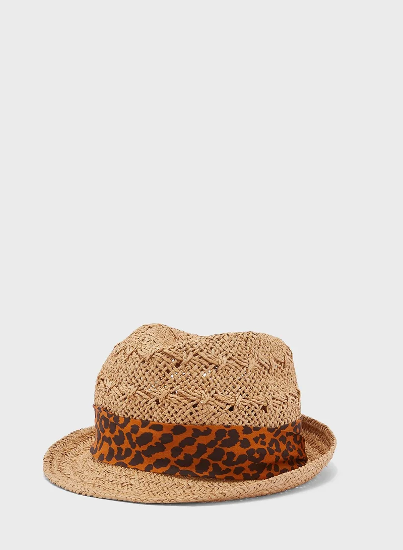 Ginger Straw Tribly With Leopard Band