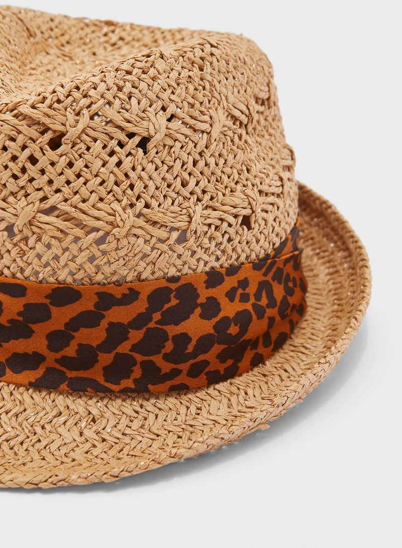Ginger Straw Tribly With Leopard Band
