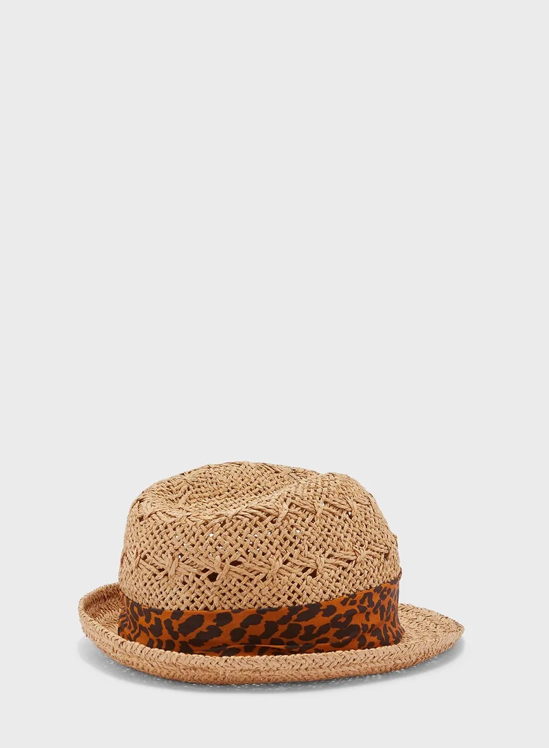 Ginger Straw Tribly With Leopard Band