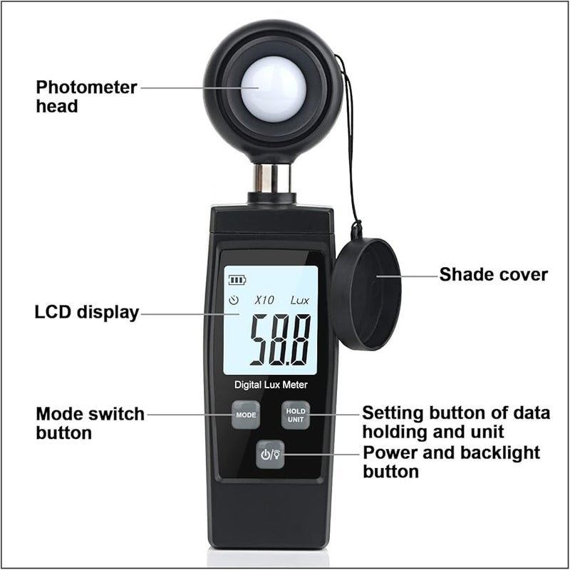 ABS Handheld Digital Illuminance Meter Portable Light Meter 0 200000 Lx Range LCD Display - Image 4