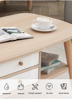 Occuwzz Oval Wooden Coffee Table in Modern Style Double Layered Open Storage with Drawers Coffee Table and Display 2 Layer Sofa Table Living Room Home Office  - Image 5