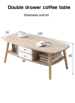 Occuwzz Oval Wooden Coffee Table in Modern Style Double Layered Open Storage with Drawers Coffee Table and Display 2 Layer Sofa Table Living Room Home Office  - Image 2