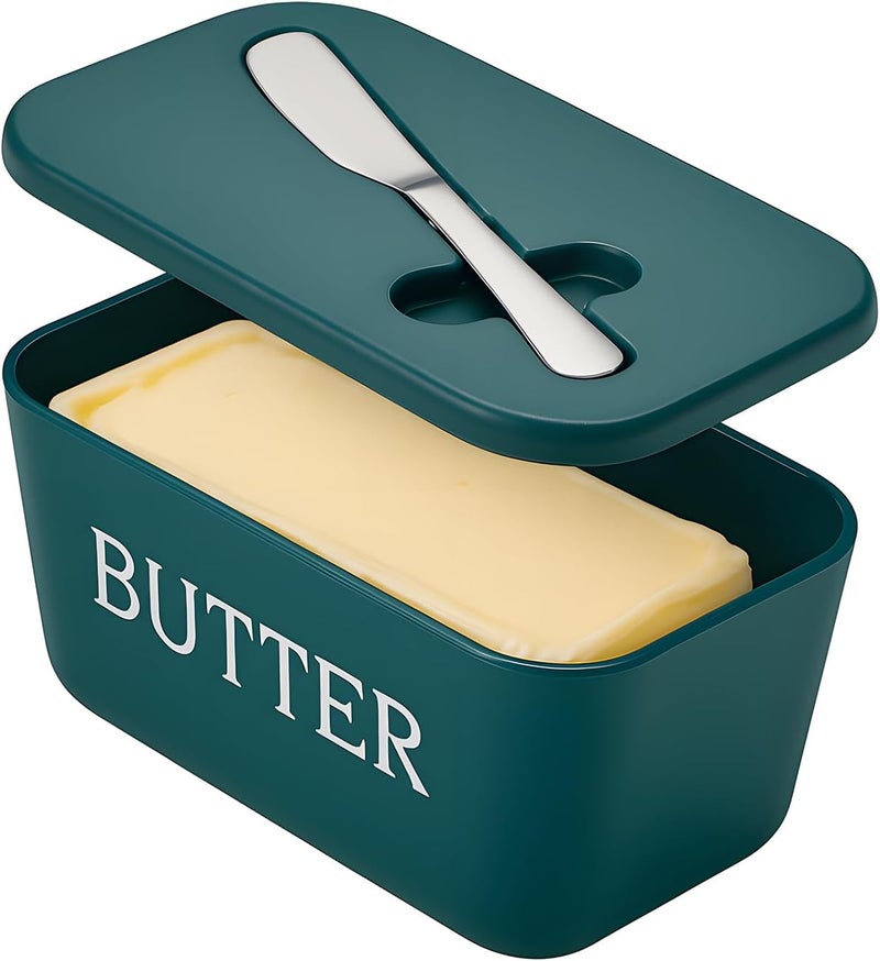Dehov Large Butter Dish With Lid And Knife,Food Grade Plastic Large Butter Container With Cover,Butter Holder With Stainless Steel Knife For Kitchen Decor Countertop - Image 1