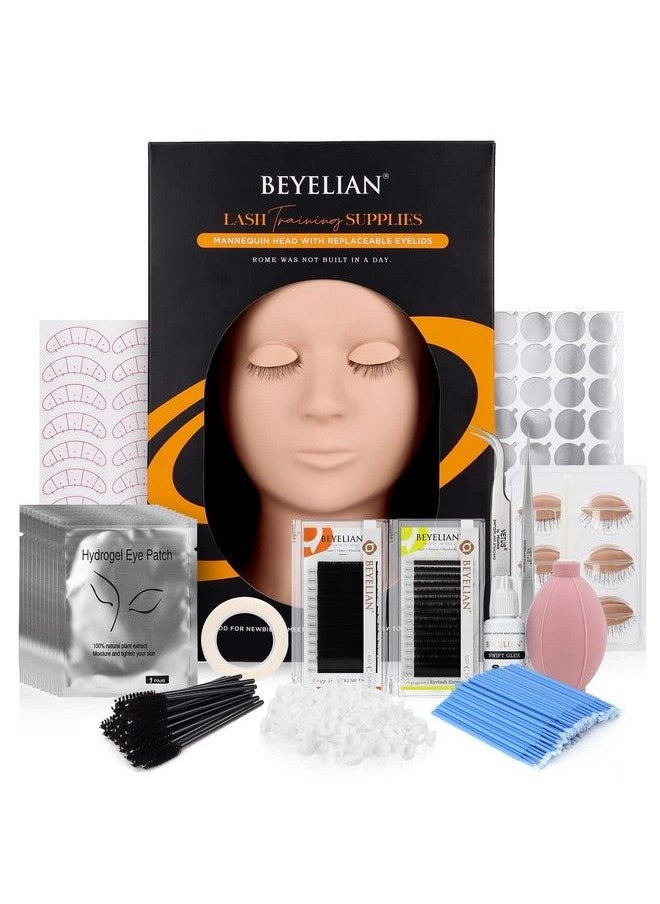 BEYELIAN - Lash Extension Kit Eyelash Extension Practice Kit Lash Kit For Eyelash Extensions Beginners Professional Mannequin Head With Replaced Eyelids For Practice Eye Lashes Graft (353 Pcs) - Image 1