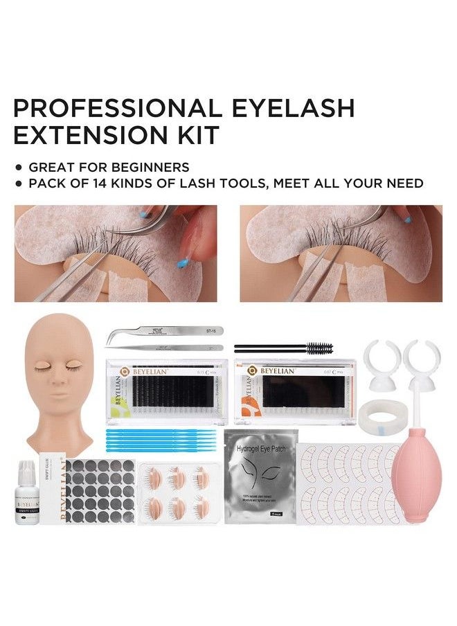 BEYELIAN - Lash Extension Kit Eyelash Extension Practice Kit Lash Kit For Eyelash Extensions Beginners Professional Mannequin Head With Replaced Eyelids For Practice Eye Lashes Graft (353 Pcs) - Image 1