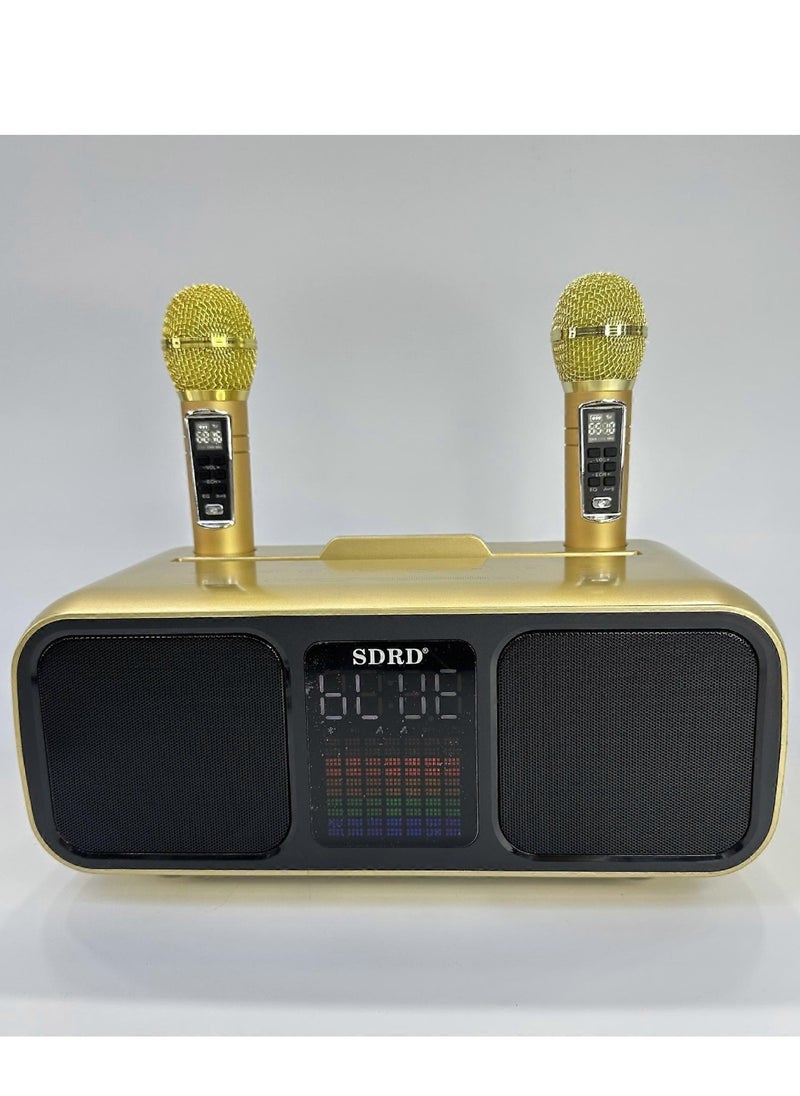 Portable Karaoke Speaker with Dual UHF Wireless Microphones, Built-in Rechargeable Battery, Multi-Input Support via Bluetooth, USB, AUX, Type-C & TF Card – Ideal for Home, Events, and Outdoor Entertainment