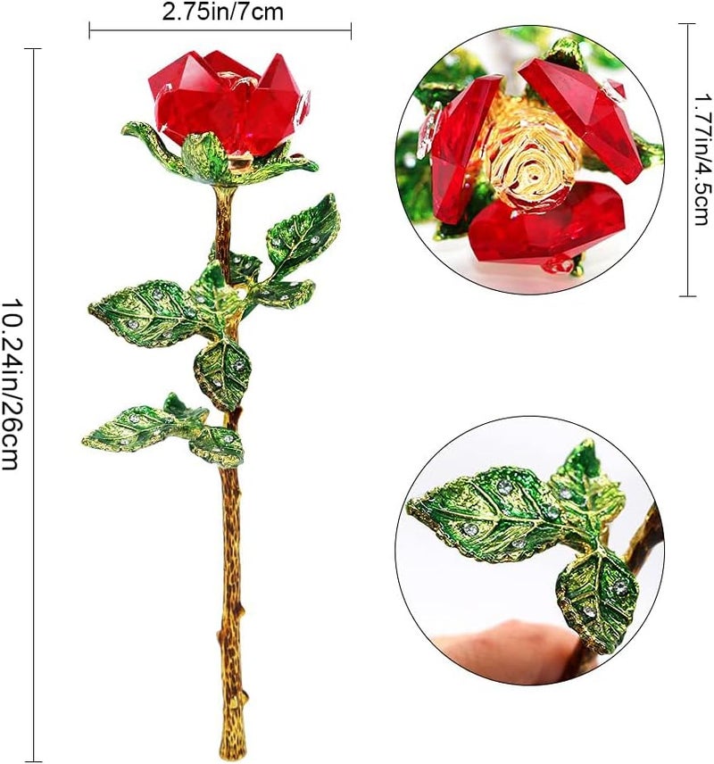 كلاراكو ورود صناعية حمراء، زهرة كريستال مزيفة، تمثال صغير، هدية معلبة لها، زهرة أبدية ثلاثية الأبعاد لا تتلاشى، هدية رومانسية للنساء والأم والصديقة في ذكرى عيد الحب - Image 3