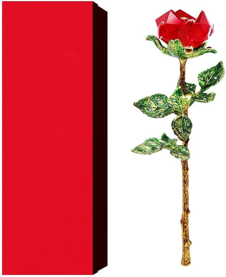 كلاراكو ورود صناعية حمراء، زهرة كريستال مزيفة، تمثال صغير، هدية معلبة لها، زهرة أبدية ثلاثية الأبعاد لا تتلاشى، هدية رومانسية للنساء والأم والصديقة في ذكرى عيد الحب - Image 2