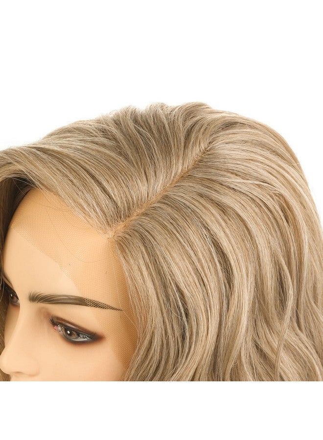 Onedor Shoulder Length Lace Front Short Wavy Hair Bob Wigs for Women (Platinum Blonde Brown Ombre-PBB) - Image 5