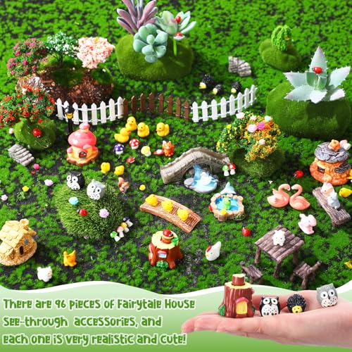 WinnerWhy 116 Pcs Fairy House Accessories Kit Miniature Garden Accessories Terrarium Decoration Mini Diorama Figurines Miniature Landscape Trees Simulated Succulents for DIY Garden Doll House Craft - Image 3