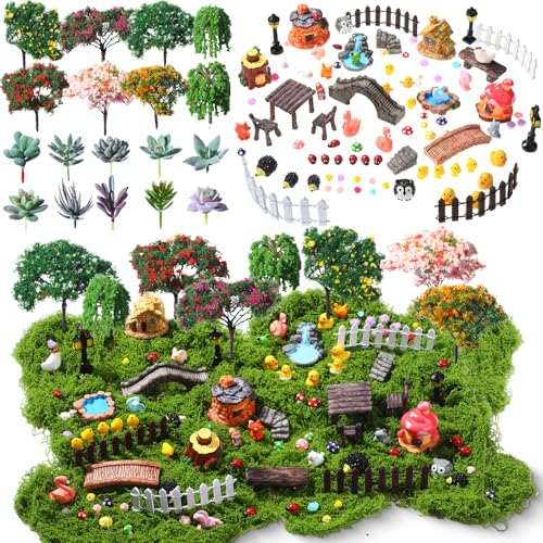 WinnerWhy 116 Pcs Fairy House Accessories Kit Miniature Garden Accessories Terrarium Decoration Mini Diorama Figurines Miniature Landscape Trees Simulated Succulents for DIY Garden Doll House Craft - Image 1