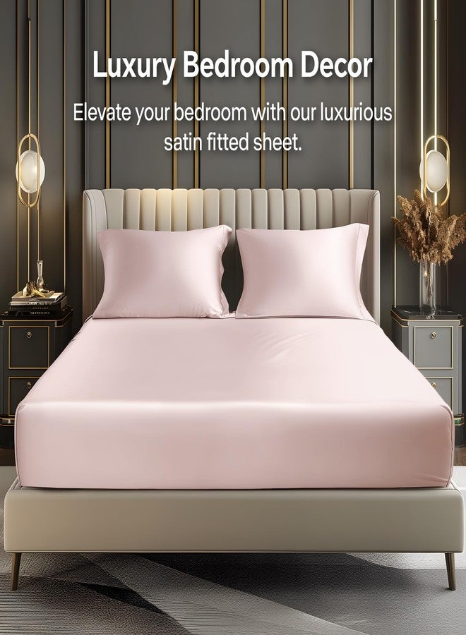 بيديليت طقم ملاءة سرير وأغطية وسائد من الساتان الفاخر من BEDELITE، ملاءة سرير ناعمة فاخرة تشبه الحرير مع أشرطة مطاطية في الزوايا، جيب عميق يصل إلى 15 بوصة، ملاءة سرير واحدة و2 غطاء وسادة (مقاس كوين، وردي). - Image 2