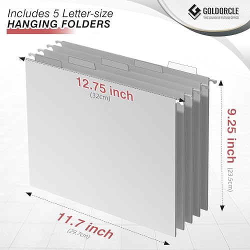 GoldOrcle Hanging File Organizer, Letter-Size File Holder Filing Box with 5 Hanging Folders, Metal Mesh Desk File Folder Storage(No Assembly Required) (Pink, with 5 Grey Folders) - Image 3