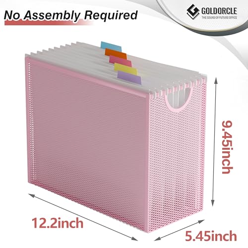GoldOrcle Hanging File Organizer, Letter-Size File Holder Filing Box with 5 Hanging Folders, Metal Mesh Desk File Folder Storage(No Assembly Required) (Pink, with 5 Grey Folders) - Image 2