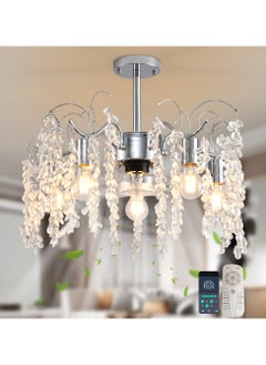 Ganeed 50cm Ceiling Fans with Lights,Modern Fandelier Ceiling Fan with Light and Remote,Bladeless Crystals Chandelier Ceiling Fan for Bedroom Kitchen Living Room(6 Speed, Timing)-Chrome  - Image 1