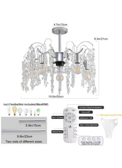 Ganeed 50cm Ceiling Fans with Lights,Modern Fandelier Ceiling Fan with Light and Remote,Bladeless Crystals Chandelier Ceiling Fan for Bedroom Kitchen Living Room(6 Speed, Timing)-Chrome  - Image 3