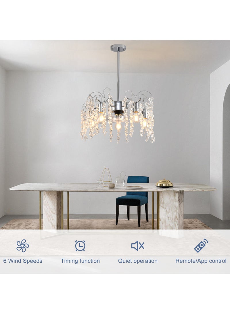 Ganeed 50cm Ceiling Fans with Lights,Modern Fandelier Ceiling Fan with Light and Remote,Bladeless Crystals Chandelier Ceiling Fan for Bedroom Kitchen Living Room(6 Speed, Timing)-Chrome  - Image 4