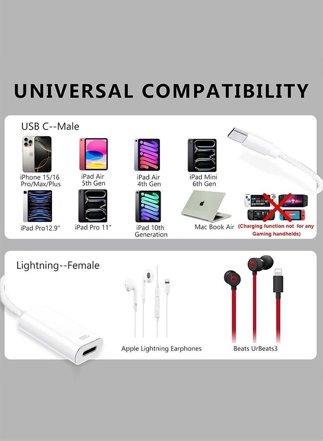 Tersely USB C to Lightning Headphone Audio Adapter Converter, Support Microphone/Charging/Data Transfer,for iPhone 17/16/15 Plus/Pro/Max,iPad Pro/Air 7/6/5/4(Not for Gaming handhelds) - Image 5
