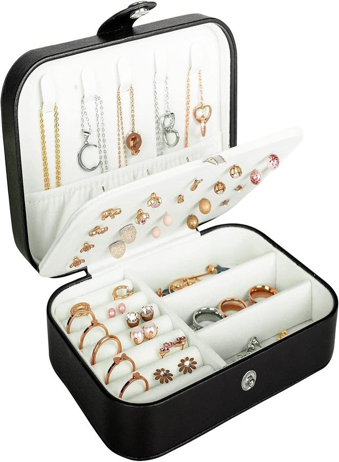 Riveira Travel Jewelry Box,Upgraded Travel Jewelry Case,Portable Jewelry Boxes for Women,PU Leather Jewelry Box,Travel Jewelry Organizer for Necklaces,Rings,Earrings,Bracelets,Black - Image 1