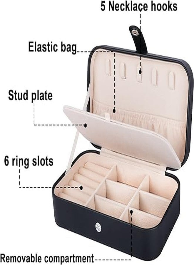 Riveira Travel Jewelry Box,Upgraded Travel Jewelry Case,Portable Jewelry Boxes for Women,PU Leather Jewelry Box,Travel Jewelry Organizer for Necklaces,Rings,Earrings,Bracelets,Black - Image 2