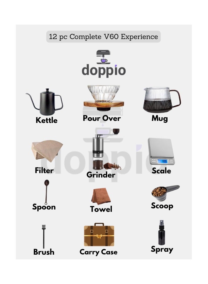 Doppio Doppio 13 Pcs V60 Premium Pour Over Manual Coffee Maker with Manual Grinder Dripper Set  - Image 2
