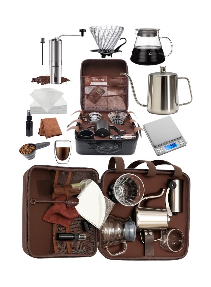 Doppio 13 Pcs V60 Premium Pour Over Manual Coffee Maker with Manual Grinder Dripper Set - Doppio12 - Image 1