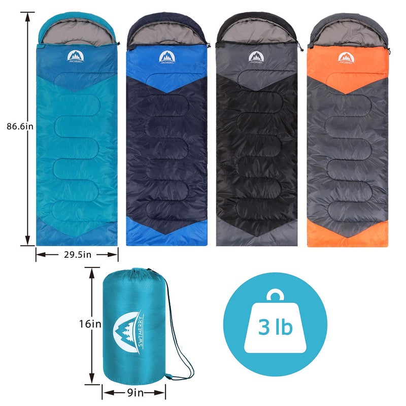 SWTMERRY Sleeping Bag 3 Seasons (Summer, Spring, Fall) Warm & Cool Weather - Lightweight,Waterproof Indoor & Outdoor Use for Camping Hiking, Backpacking and Survival (Sky Blue) - Image 2
