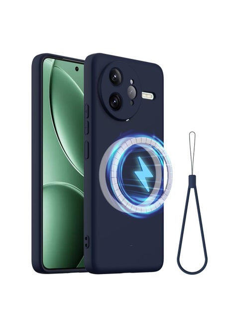 Magnetic Case Compatible with Xiaomi Poco F7 Ultra/Redmi K80 Pro, Thin Ultra Thin Liquid Silicone Soft Rubber TPU Shell with Wrist Strap, Shock and Drop Case