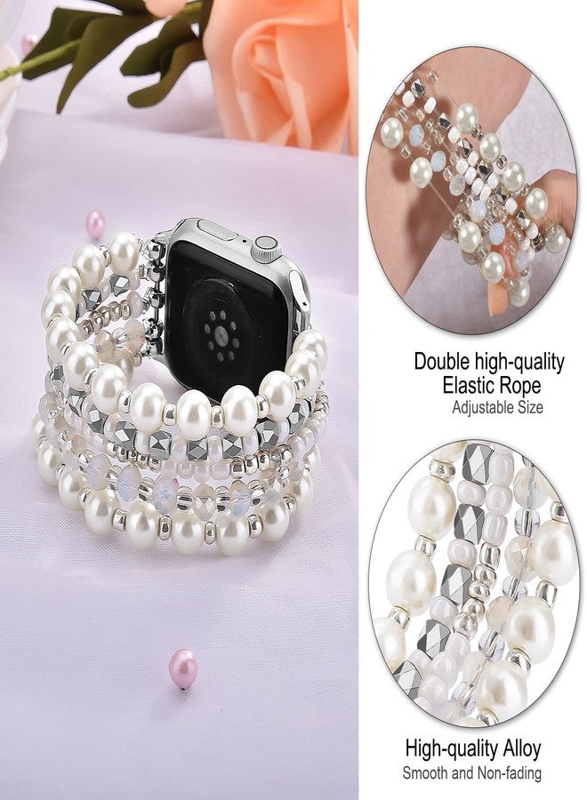 VISOOM Beaded Bracelet Compatible for Apple Watch Band 42mm/44mm/45mm/46mm Series 10 9 8 7 SE Series 6/5/4 Women Fashion Pearl Cute Handmade Stretchy Watch Strap for iWatch Bands Series 3/2/1 - Image 2