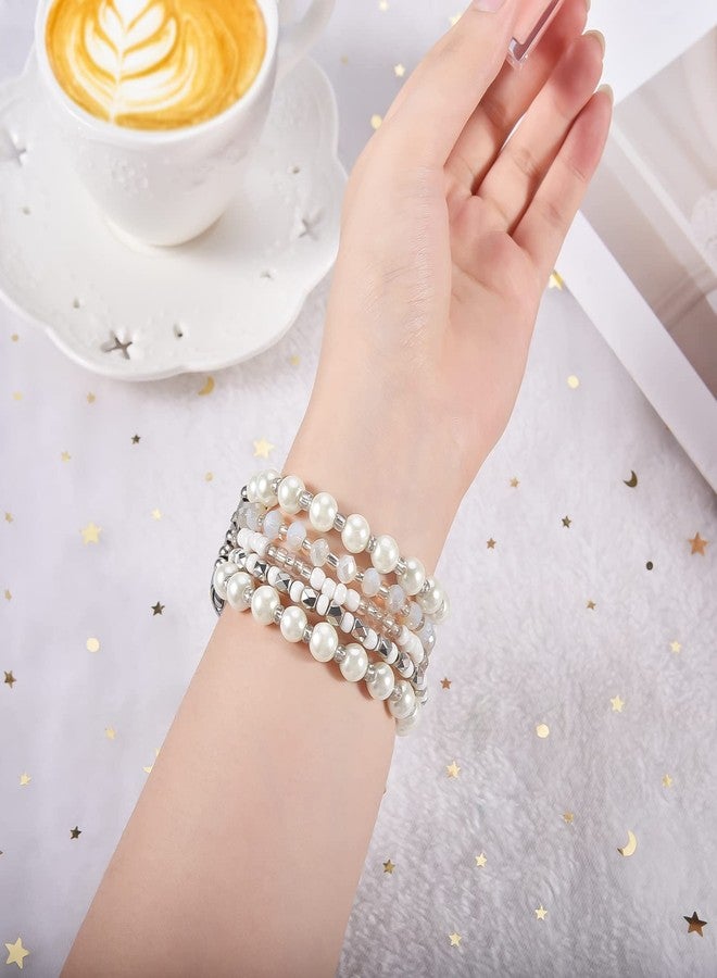 VISOOM Beaded Bracelet Compatible for Apple Watch Band 42mm/44mm/45mm/46mm Series 10 9 8 7 SE Series 6/5/4 Women Fashion Pearl Cute Handmade Stretchy Watch Strap for iWatch Bands Series 3/2/1 - Image 3