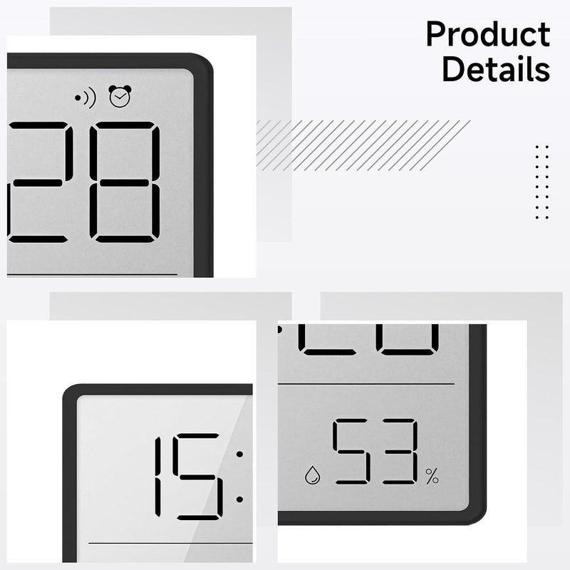 Ultra Thin Digital Wall Clock, LCD Display, Built-in Temperature and Humidity Sensors, Portable with Alarm Feature - Image 3